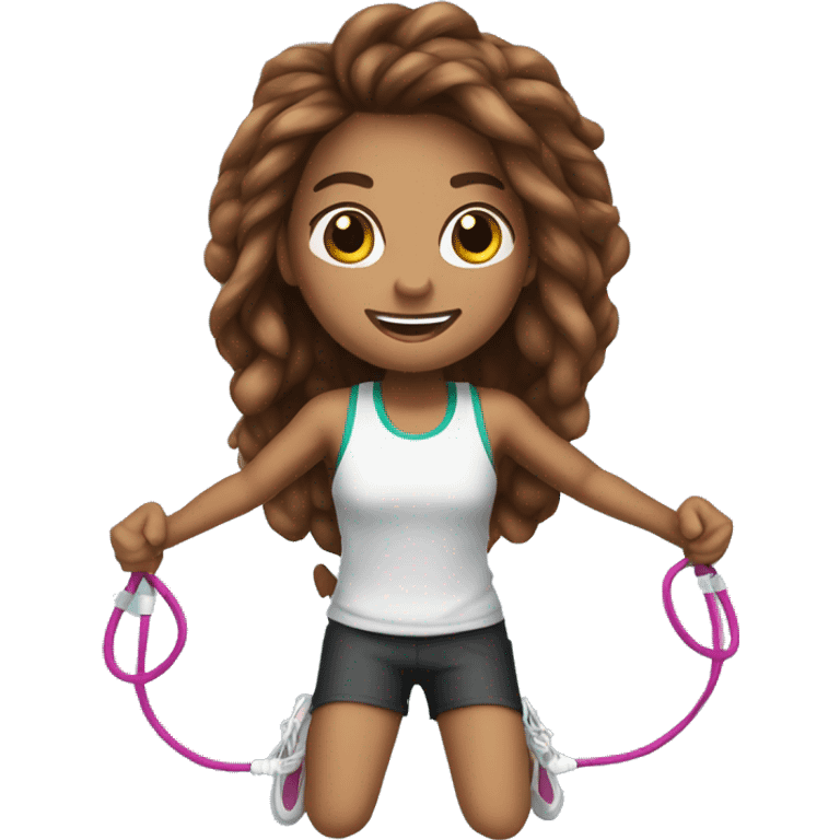 Jump Rope with long brown hair light medium skin emoji