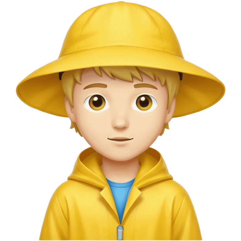 A beautiful boy, Caucasian, he wore a yellow raincoat and a hat emoji