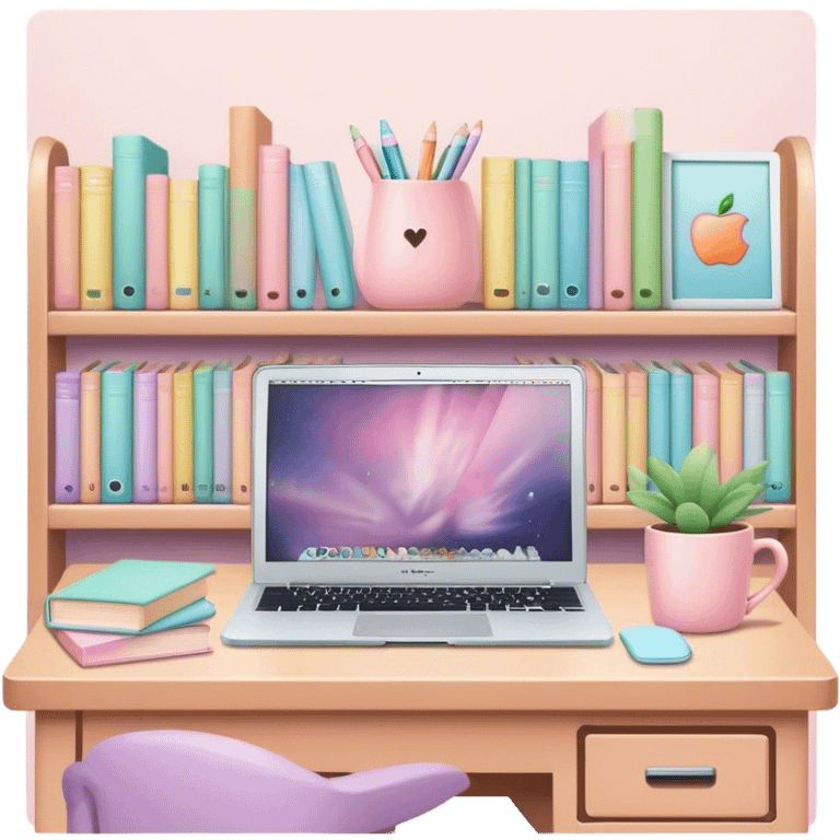 cute pastel library with mac laptop in it emoji