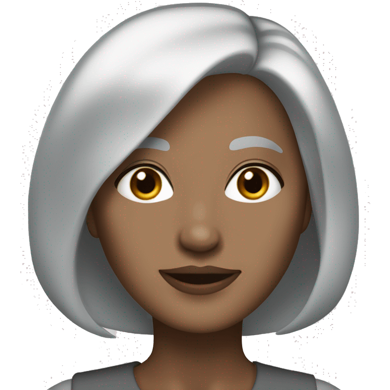 Grey haired lady w medium length bob, brown eyes, white skin emoji