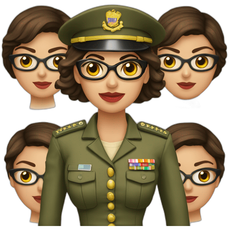 Mujer morena tez morena cara regordita gafas militar emoji