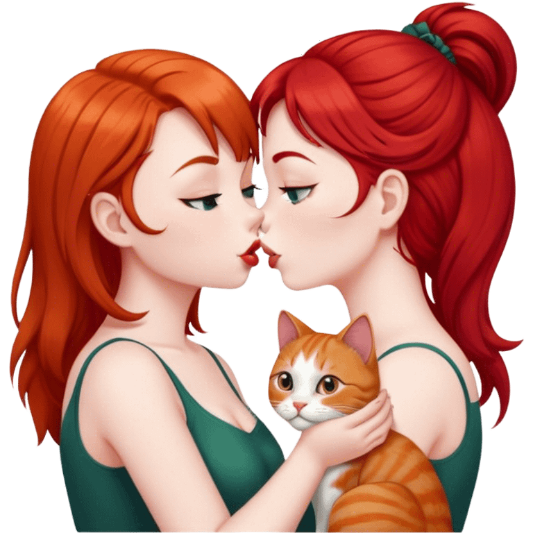 british cat kisses a red hair girl emoji