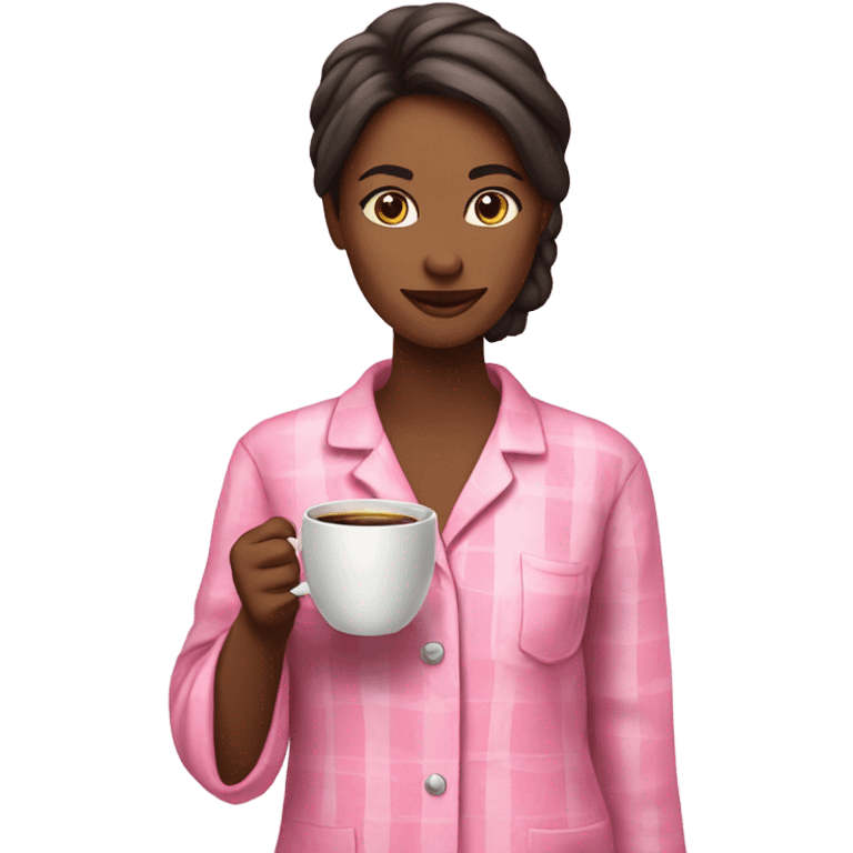 A woman who is in pink pajamas holding a cup of coffee￼ emoji