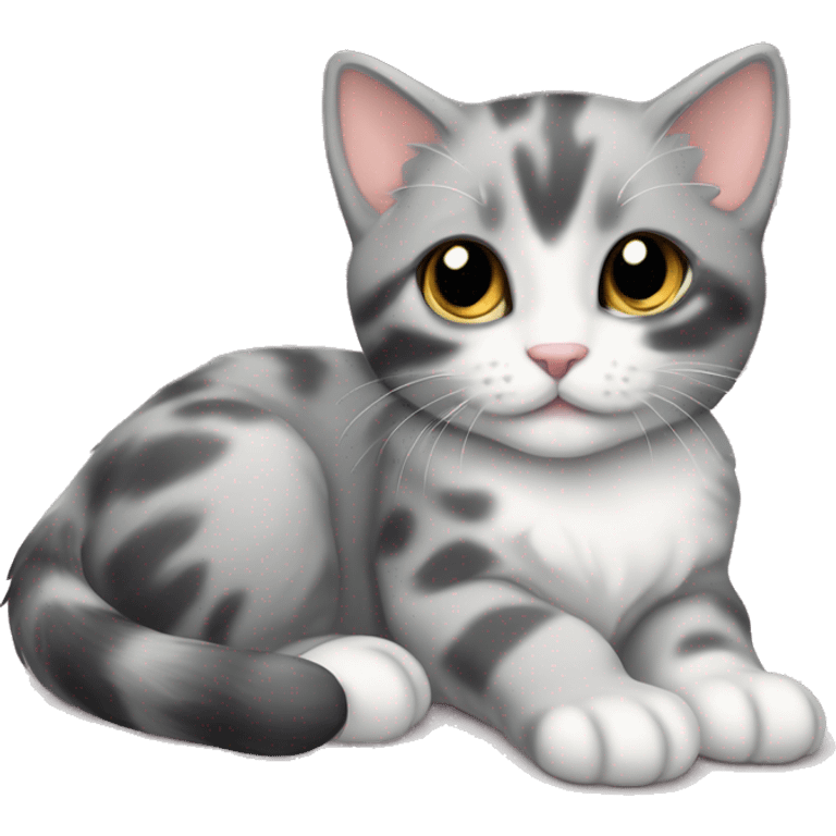 Grey Diluted calico kitten laying down emoji