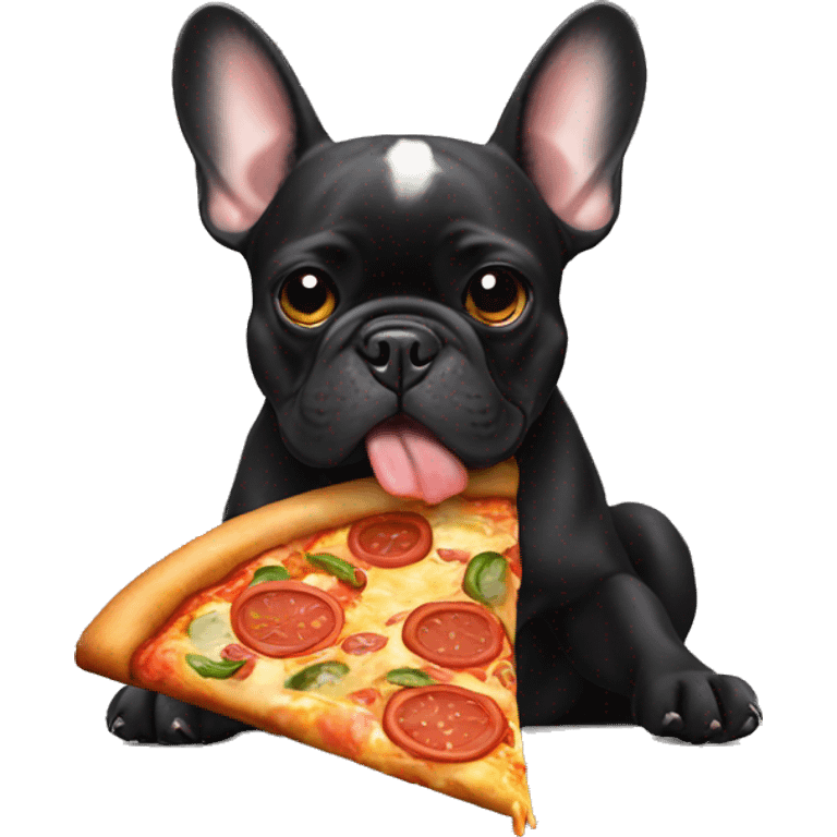 All black French bulldog eating pizza emoji