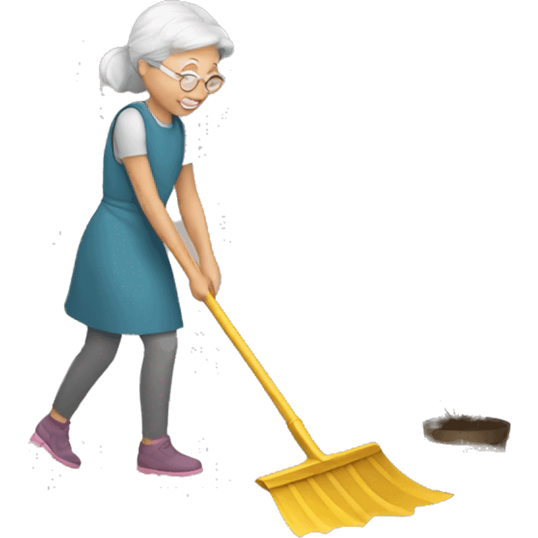 Girl raking leaves with old lady emoji