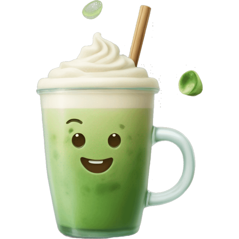 iced matcha latte, smiling while juggling  emoji