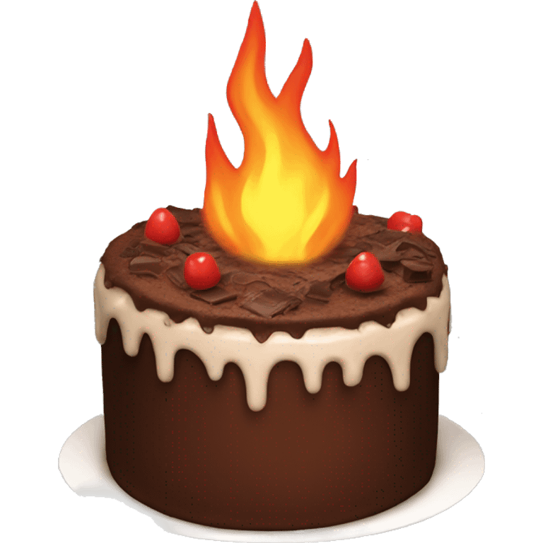 a chocolate cake on fire emoji