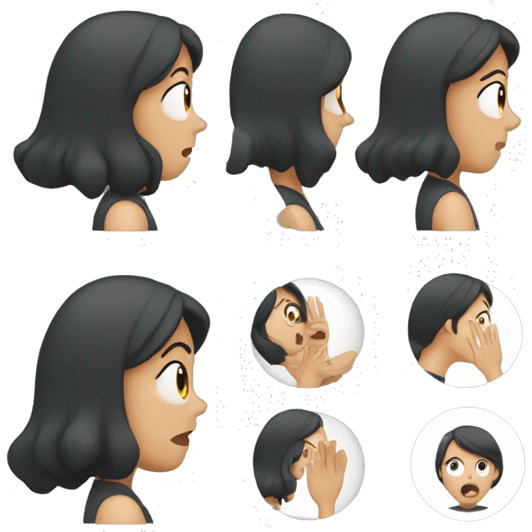 surprised woman slapping her face, black hair, dark grey uniform emoji