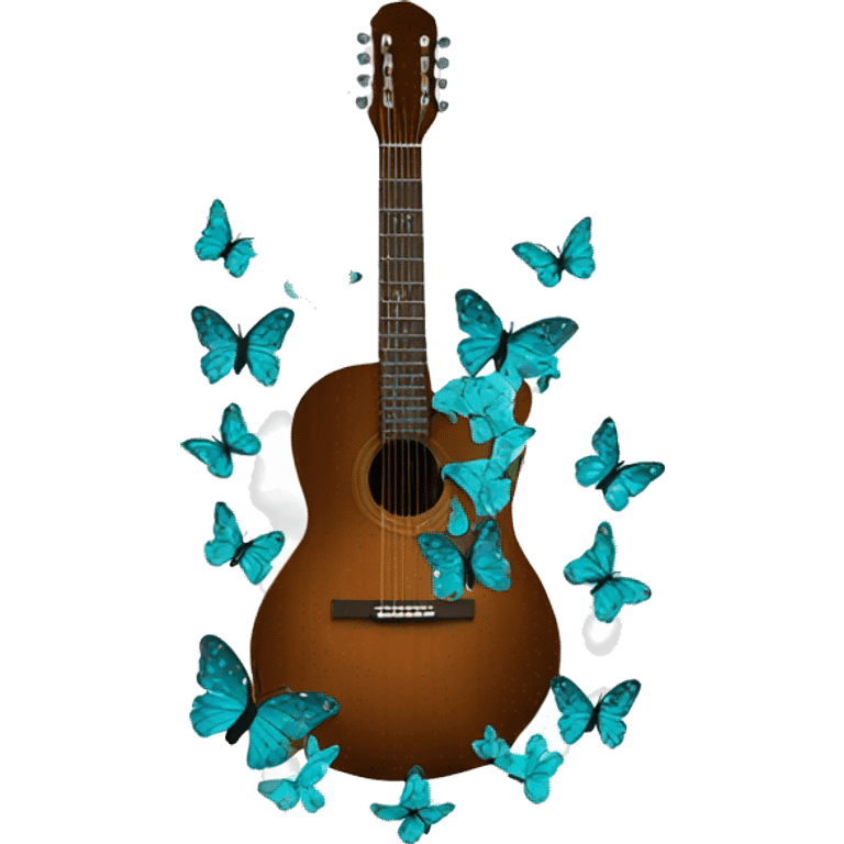 brown guitar with teal butterflies emoji