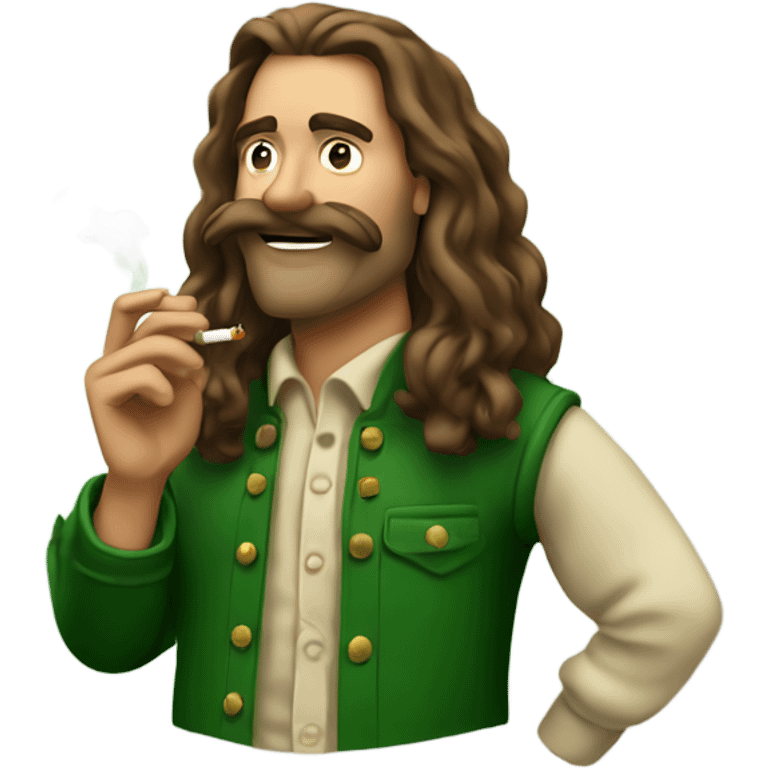 long haired man smoking a backwoods filled with green tobacco emoji