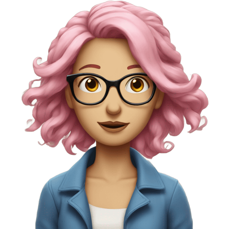 Windswept lady, blue eyes and glasses with pink hair  emoji