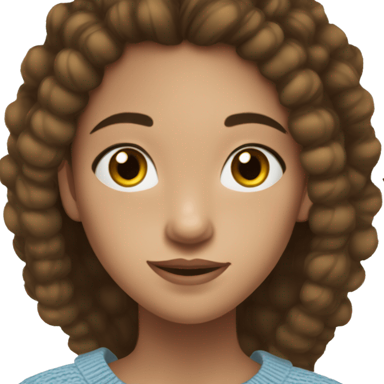 teenage girl, hispanic, freckles, afro brown hair, pony tail, short hair, brown eyes, light blue sweater, winter sweater, freckles emoji