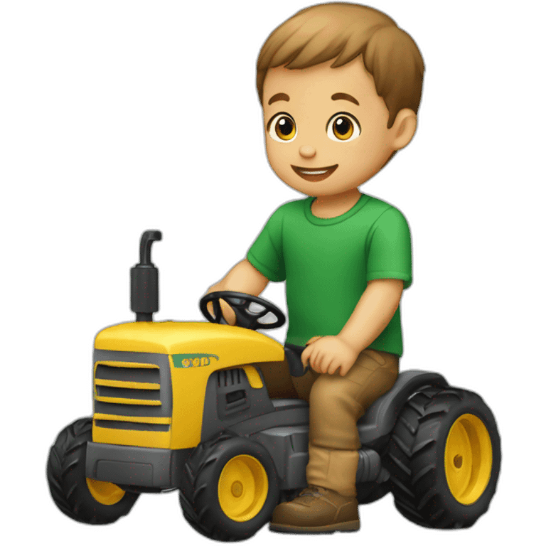 a 2 year old boy playing with a toy tractor emoji