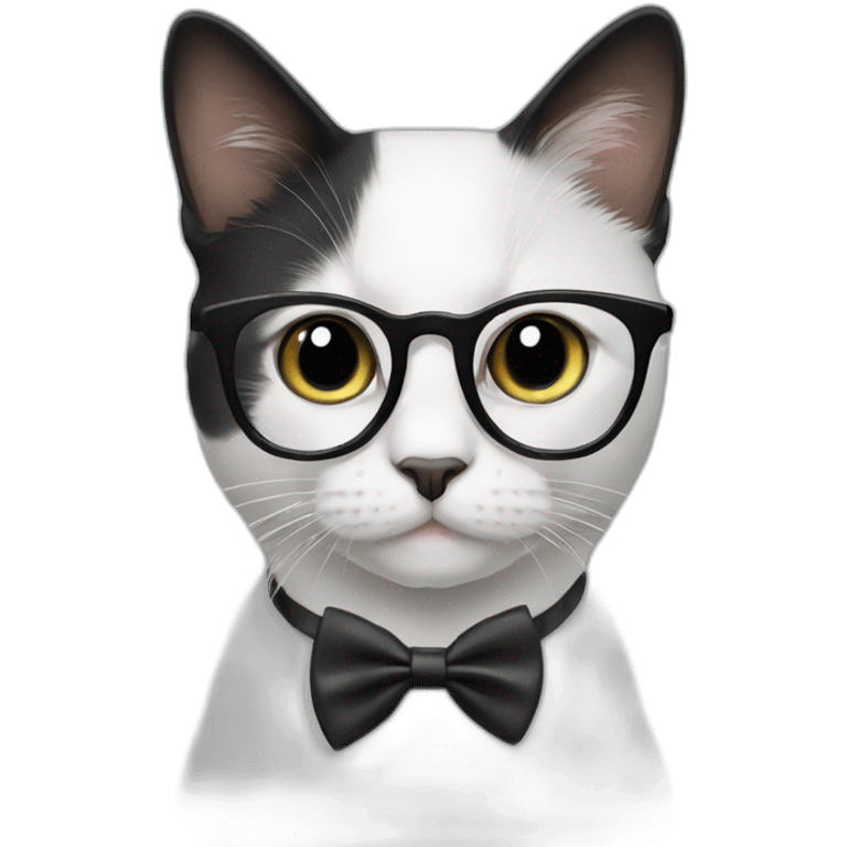 Black and white cat wearing a bow tie and glasses emoji