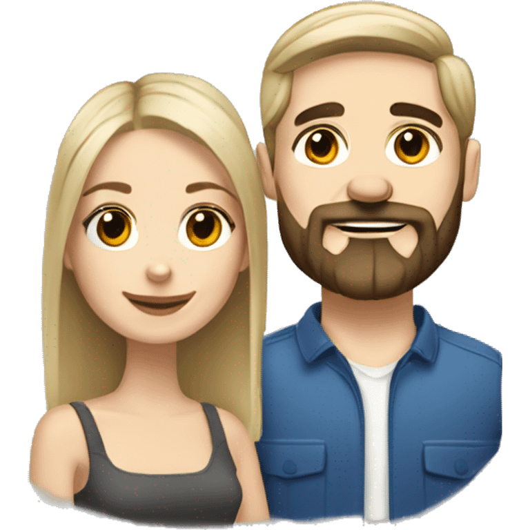 Blond bearded man & brunette woman medium length straight hair with French bulldog emoji