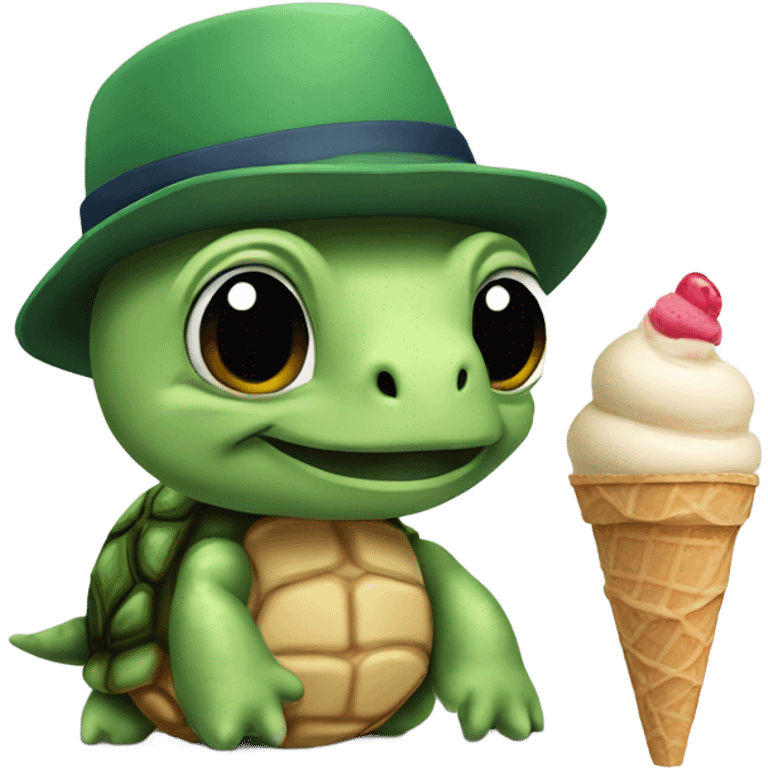 Turtle with a backwards hat eating an  ice cream cone emoji