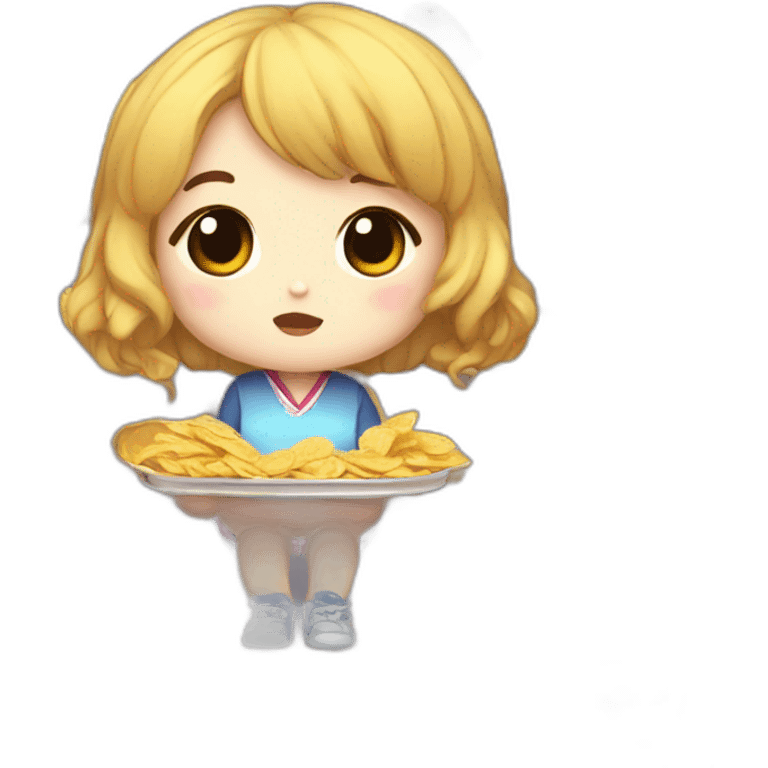 Korean chibi girl that binge watches all day eating chips emoji