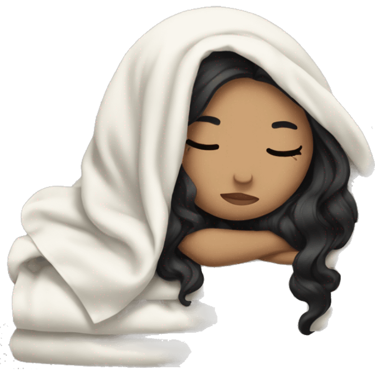 pale girl with long black hair sleeping in blanket  emoji