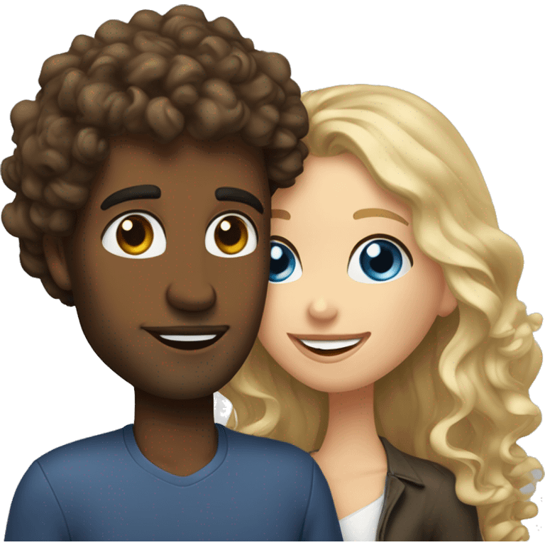 Blue eyed man with curly wavy brunette hair kissing pretty hazel eyed blonde woman emoji