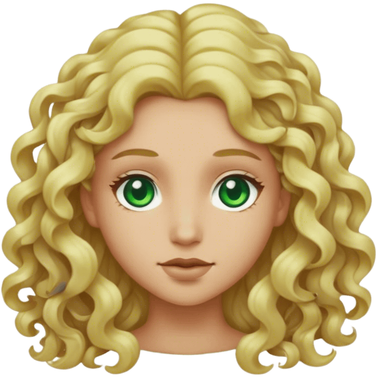 Person with curly long blonde hair, light skin and green eyes emoji