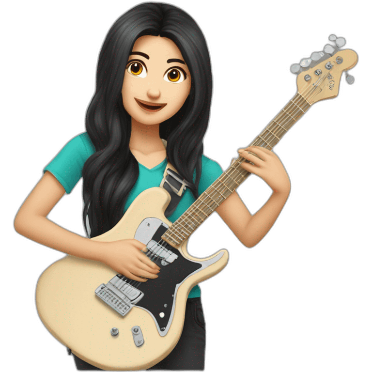 Uzbekistan rockstar girl Wave showder length hair with quitar emoji