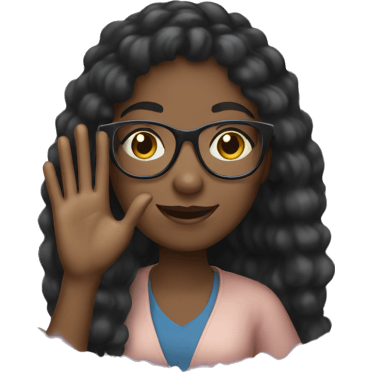 black girl with glasses waving hi emoji