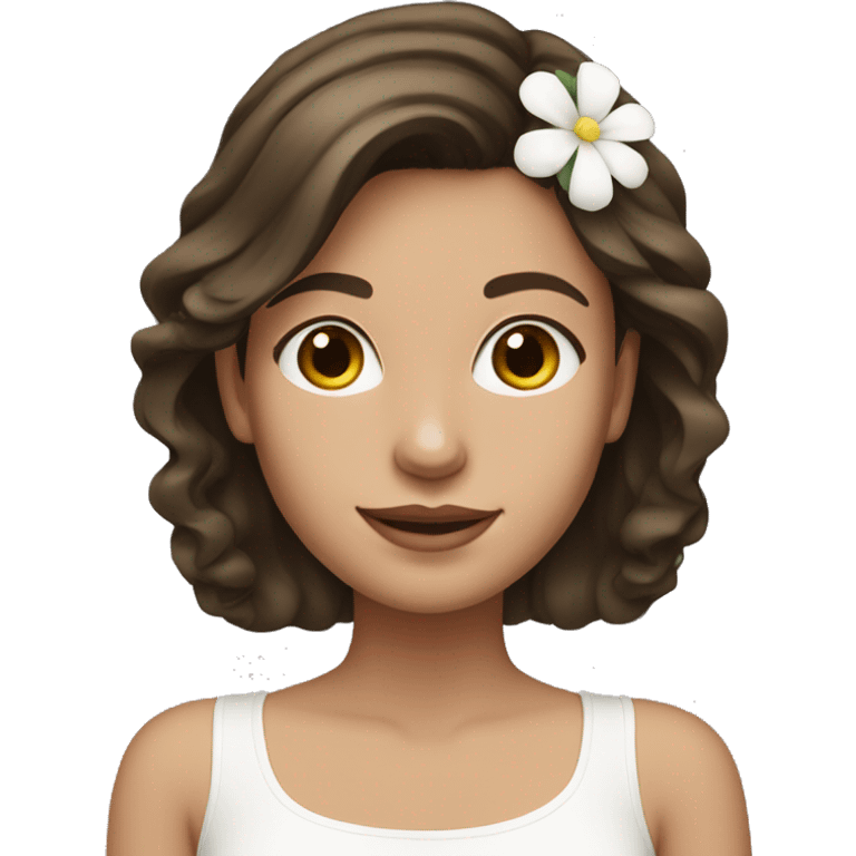 Medium brunette Hair Girl with big white flower earrings emoji