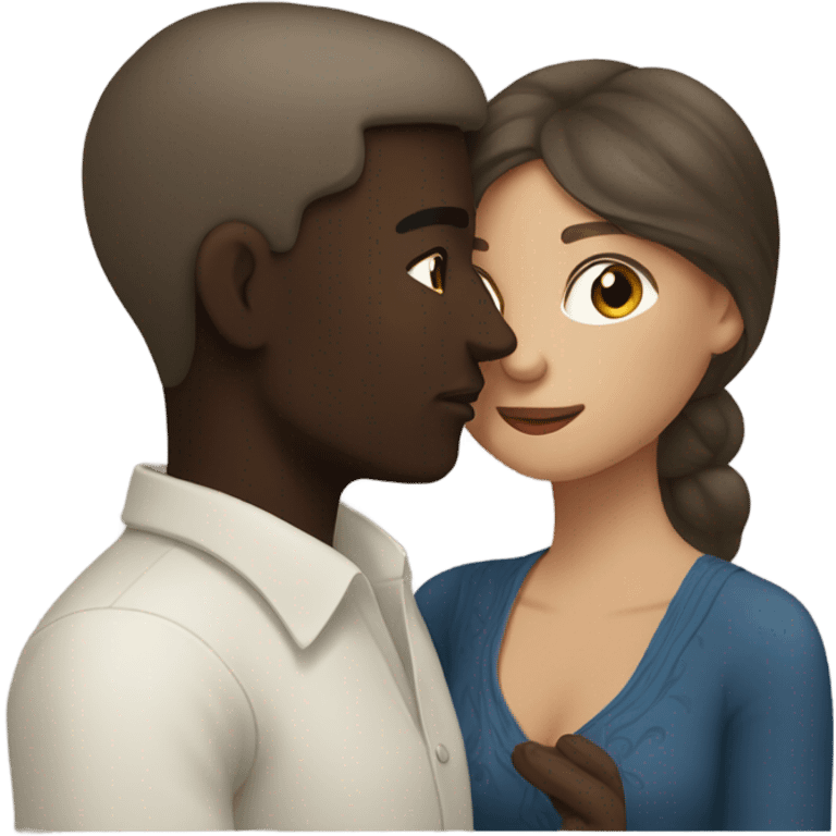 Balinese dark-skinned guy kisses a white-skinned Russian girl but with brown hair emoji