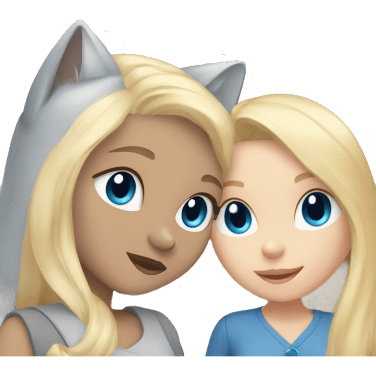 blue eyes grey kitten and blonde girl friends emoji