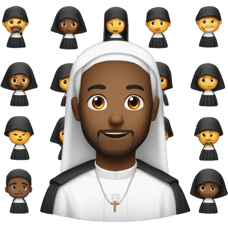 a young caucasian priest with a reddish beard and an african american nun side by side emoji