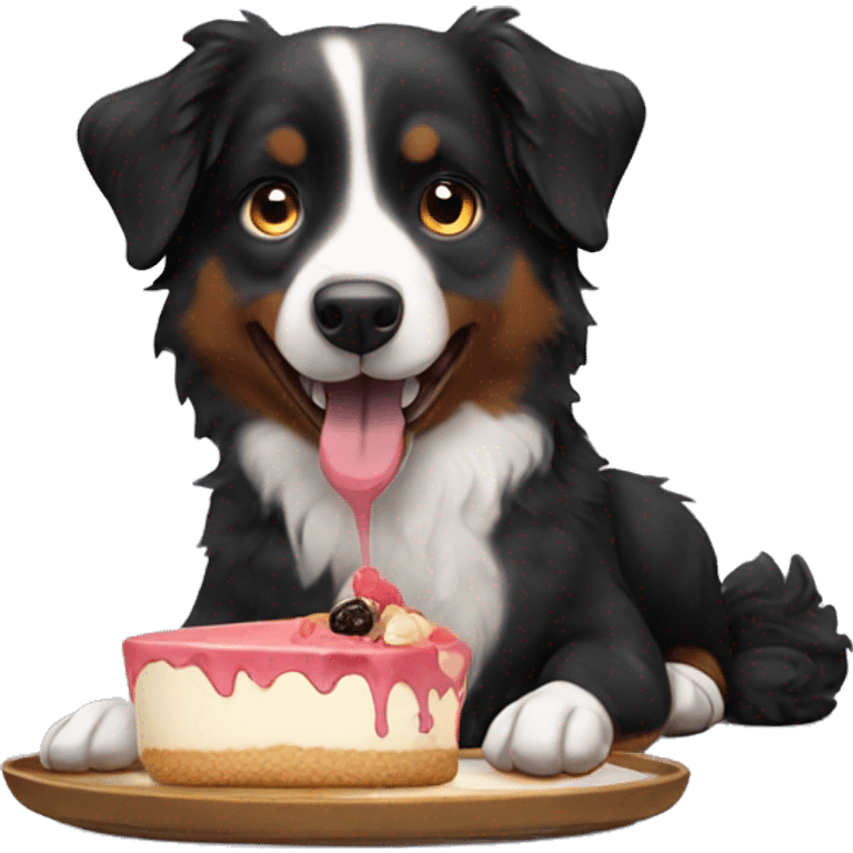 Small black australian shepherd dog eating dessert  emoji