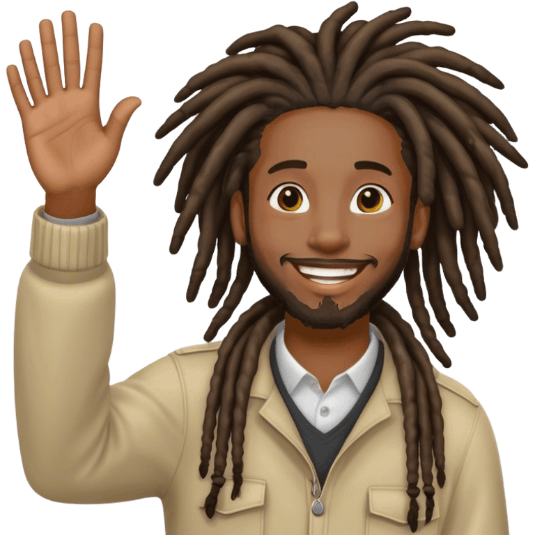 Black man with dreadlocks waving ‘hi’ emoji