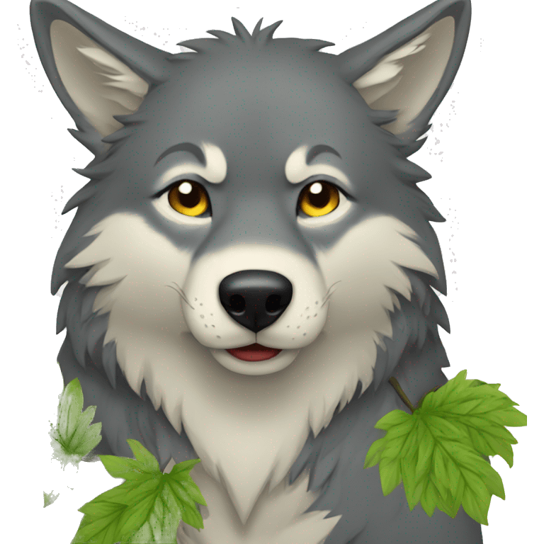 Wolf, plant, shy emoji