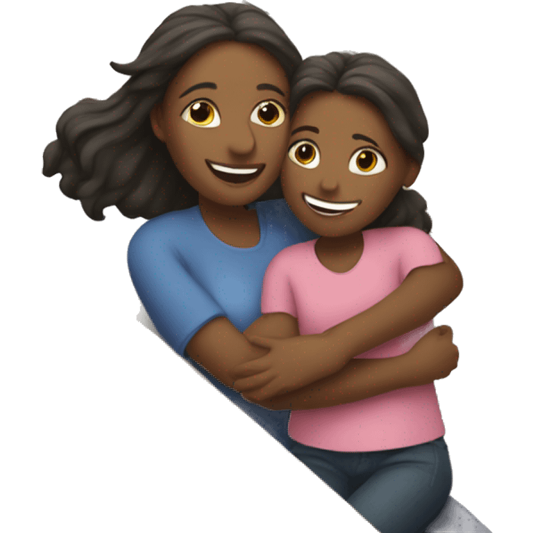 Mom and daughter hugging on a boat emoji