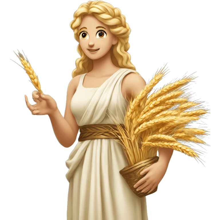 Beautiful long blonde Greek goddess holding wheat renaissance  emoji