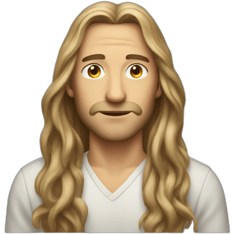 a guy with long hair that kind of looks like mogly emoji