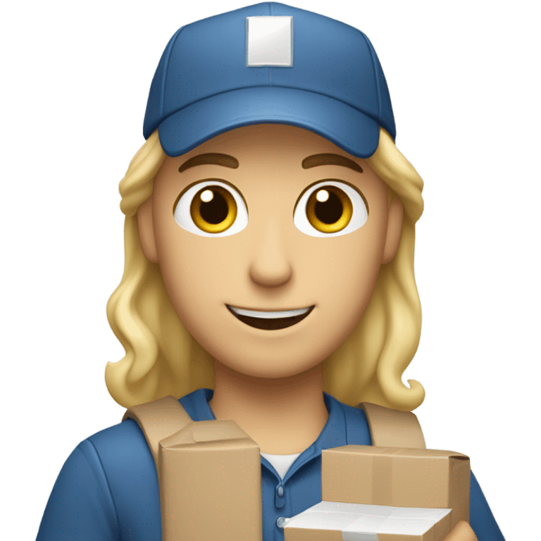 white mail carrier with blond hair and with a package wearing a white cap emoji