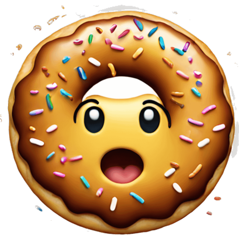 A happy donut with sprinkles in the shape of a smiley face emoji