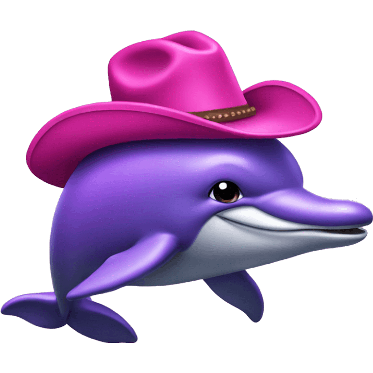 purple dolphin wearing pink cowboy hat emoji