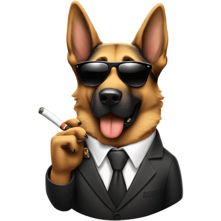 German Shepard wearing a suit and sunglasses smoking a cigar emoji