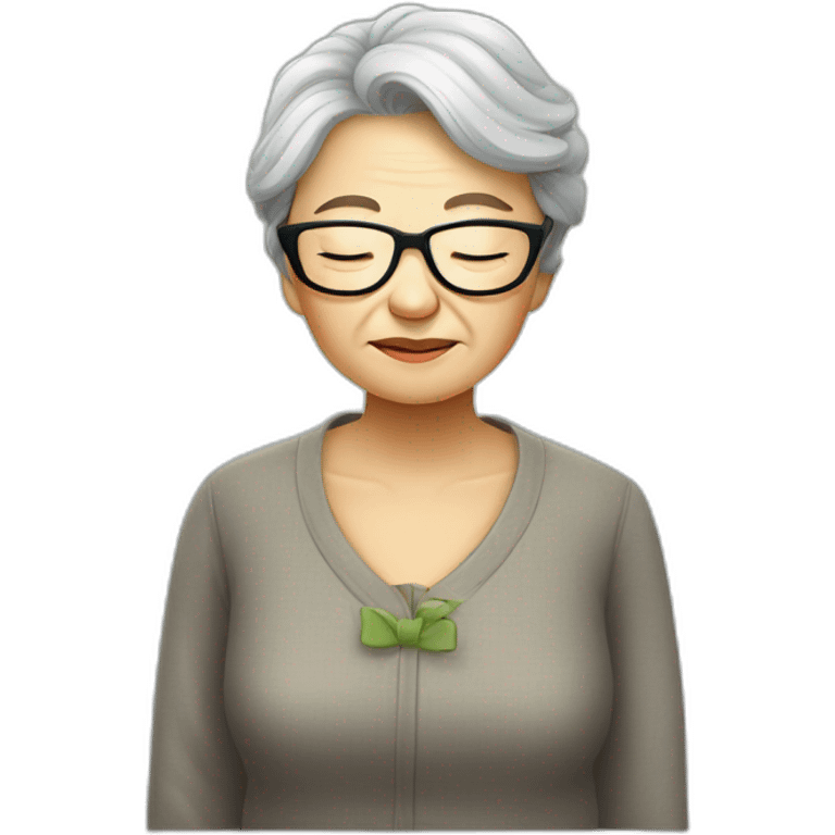 Chinese senior lady wear glasses looks sleepy emoji