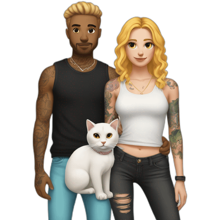 White skater and White Girl with tattoos holding 2 fat cats emoji