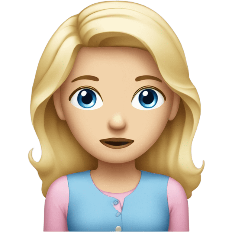 sad wmotion. blonde woman. blue eyes. light pink shirt emoji