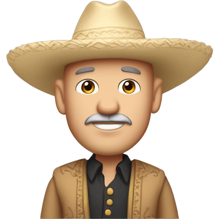 Create a Disney-style cartoon character: a 45-year-old man with a friendly, charismatic look. He wears a traditional sombrero, has a well-groomed white beard, and is bald. His design should capture the charm of classic Disney characters emoji