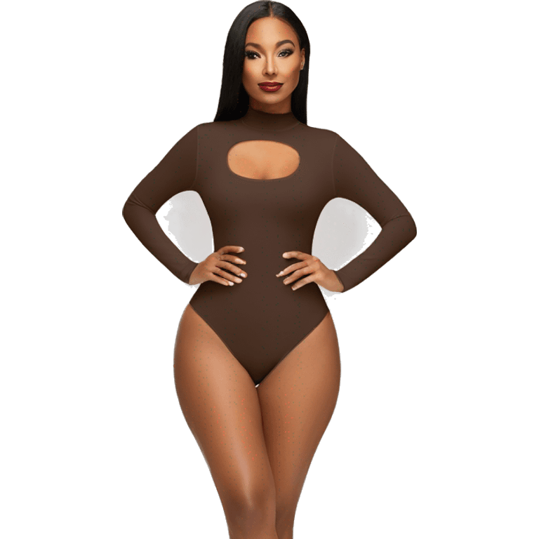 brown long sleeve closed neck shapewear bodysuit emoji