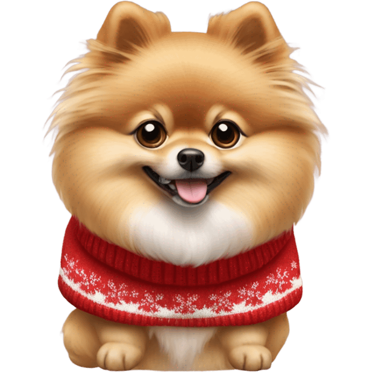 Pomeranian dog wearing Christmas red and white sweater emoji