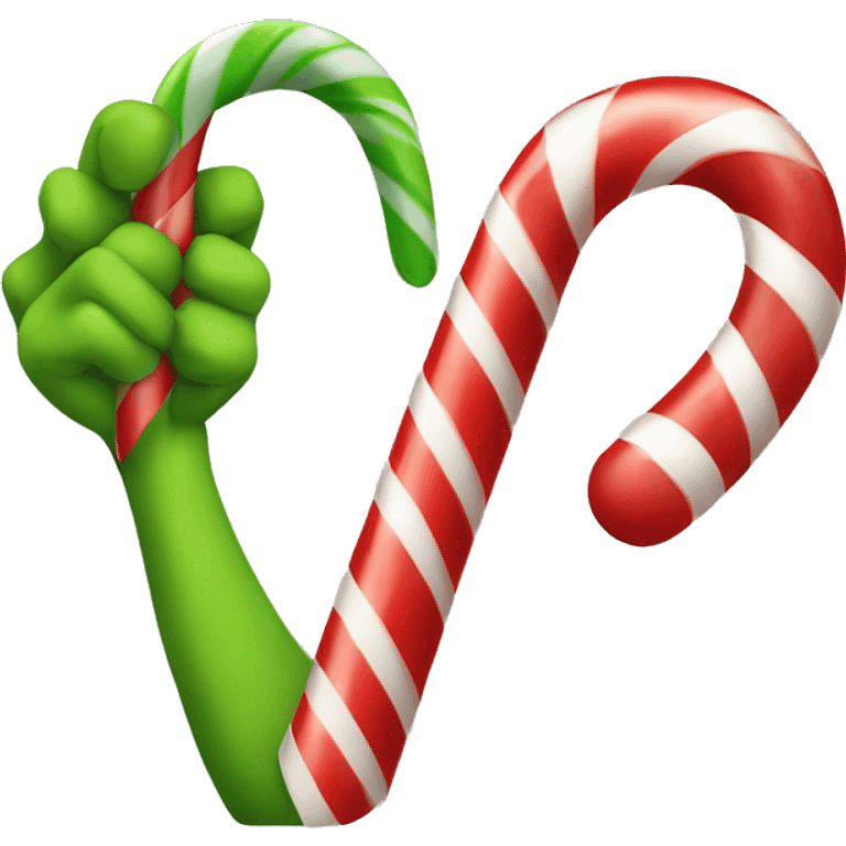 Grinch hand holding candy cane  emoji