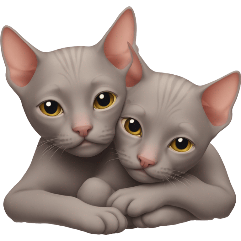 Two hairless cats snuggling  emoji