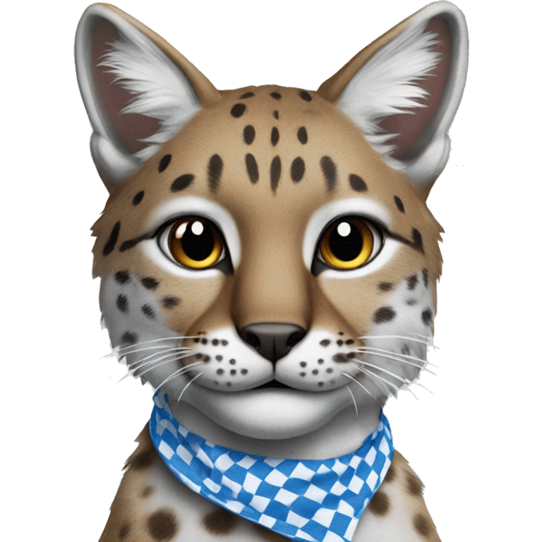 bobcat wearing blue and white checkered bandana around its neck emoji